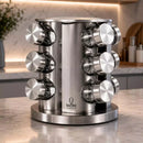 Porta Tempero Inox Giratório Vidro 12 Potes 360
