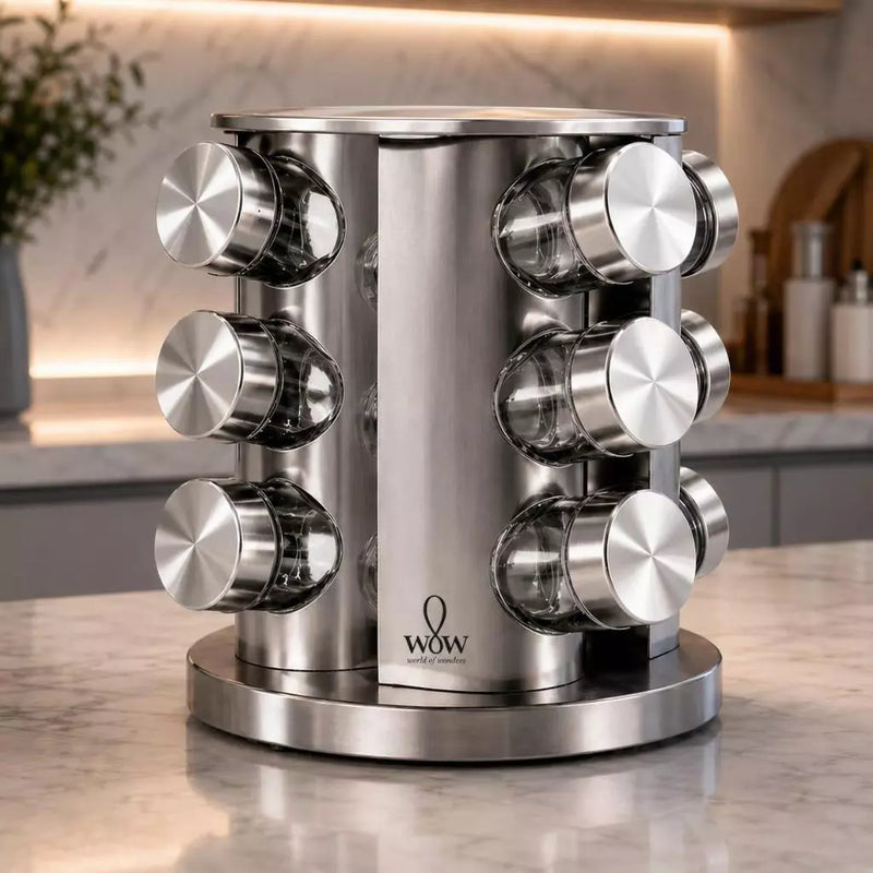 Porta Tempero Inox Giratório Vidro 12 Potes 360