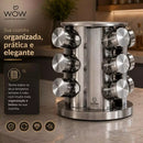 Porta Tempero Inox Giratório Vidro 12 Potes 360