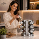 Porta Tempero Inox Giratório Vidro 12 Potes 360